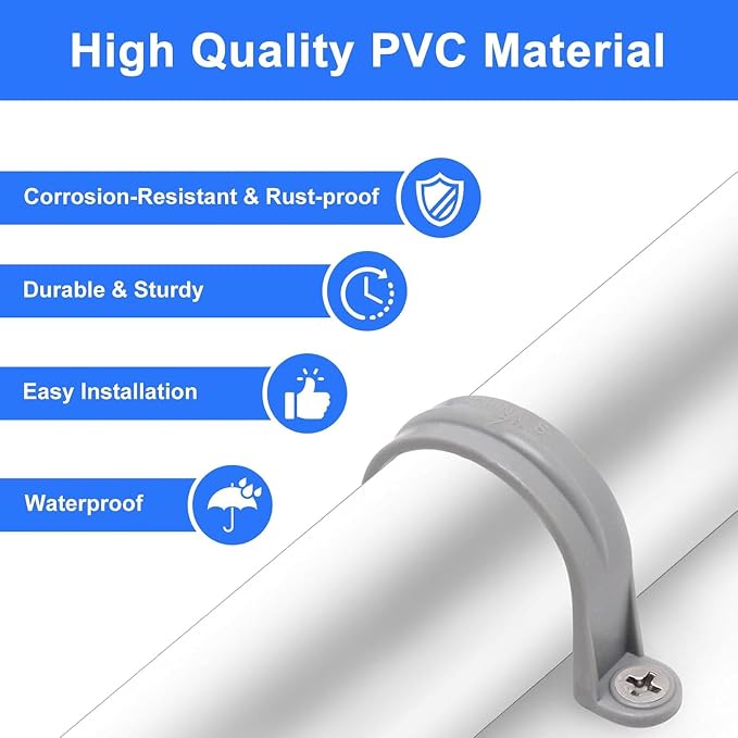 2 Inch PVC Pipe Strap, 2-Holes Conduit Pipe Clamps Plastic Pipe Supports - Image 4