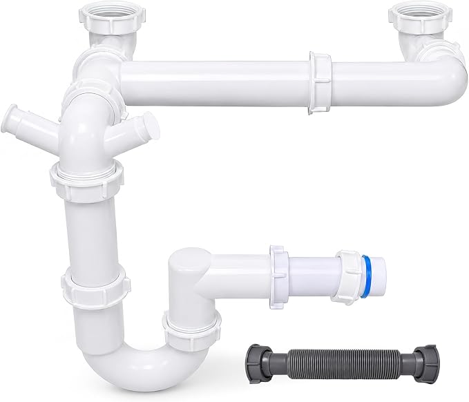 1-1/2" Kitchen Sink Drain Kit, Space-Saving Rear P-Trap by QruiLanTu
