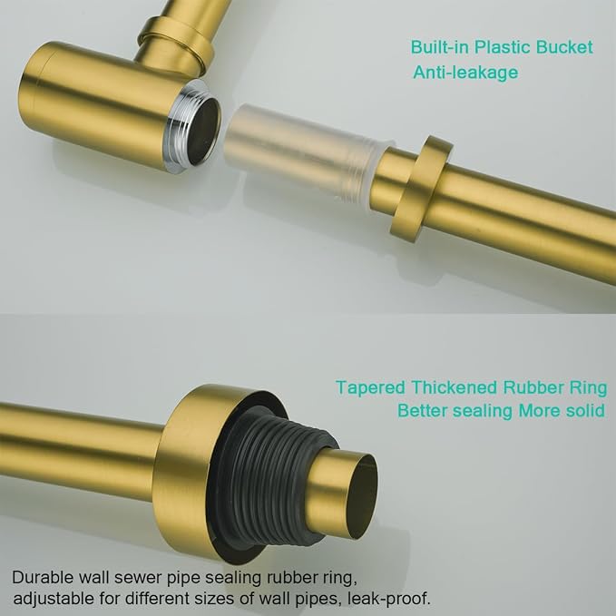 Brass Round Bottle P-Trap with Pop Up Drain Stopper with Overflow, 1 1/4 - Image 6