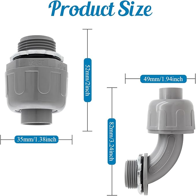 10Pcs 1/2 Inch NPT Liquid Tight Connector | Nonmetallic Electrical Conduit - Image 2