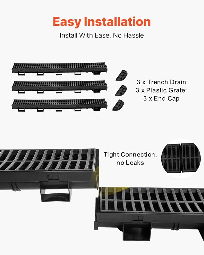 VEVOR Trench Drain System 6 Pack, Channel Drain - Image 3