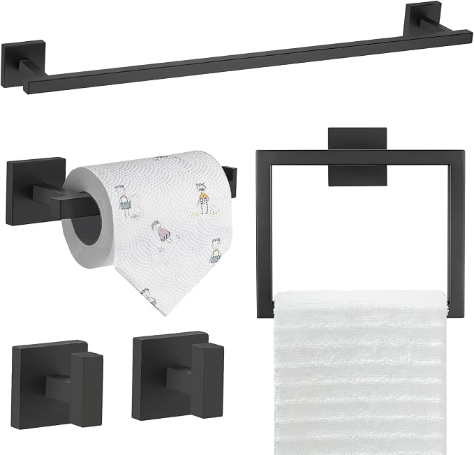 TQKAG 5-Piece Towel Bar Set, 23.6 Inch Bathroom Hardware Set, Matte Black by TQKAG