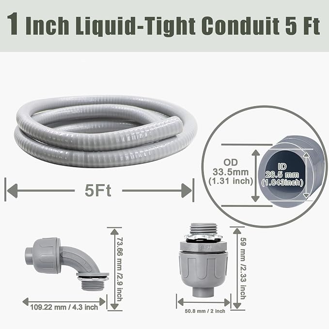 1 Inch 5 FT Non Metallic Liquid-Tight Conduit and Connector Kit - Image 2