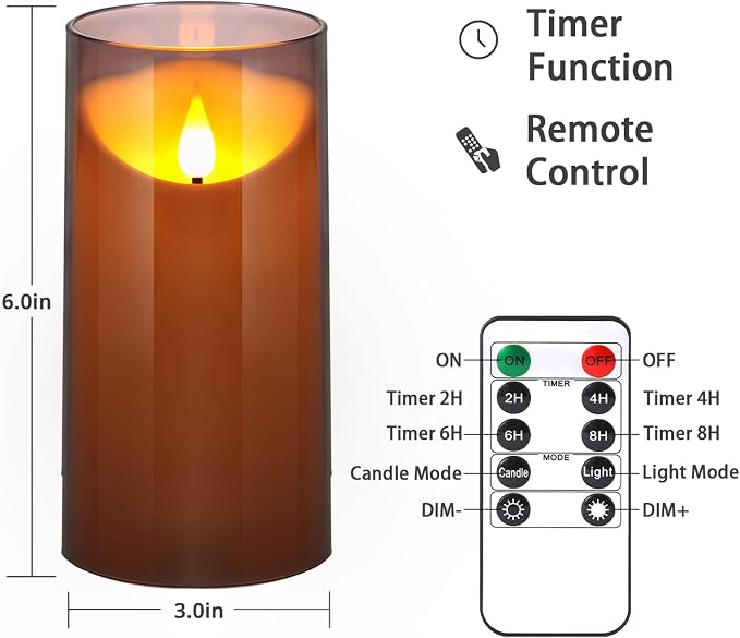 NURADA Flameless Candles with Remote Timer: 3D Wick Battery Operated Led Pillar - Image 6