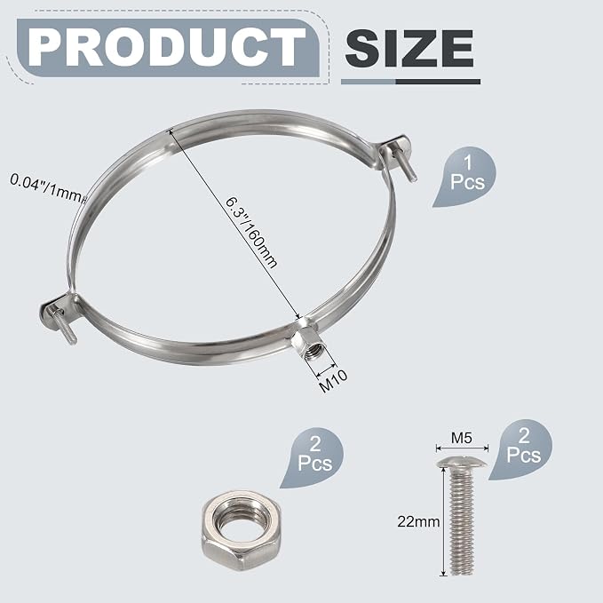 HARFINGTON 201 Stainless Steel 6.3"/160mm Split Ring Pipe Hanger Pipe Strap - Image 2