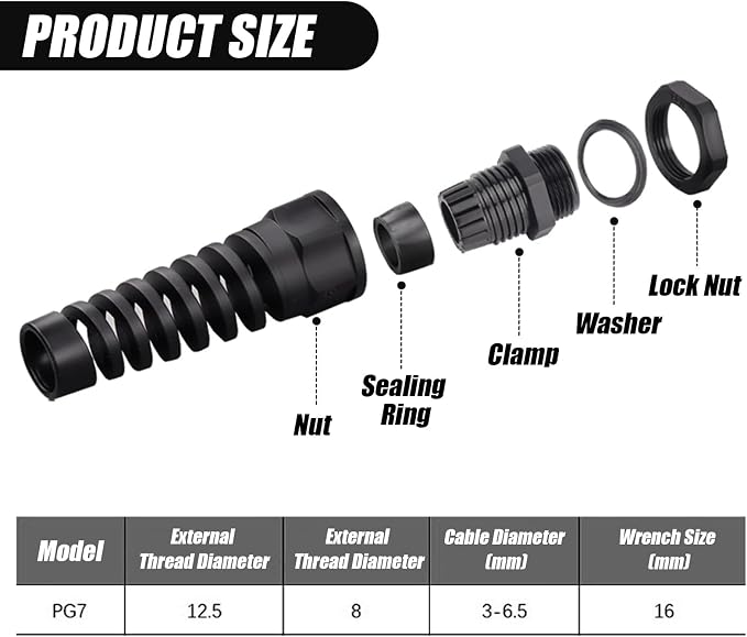 Cable Glands PG7 Nylon Cable Gland Waterproof joints - Image 2