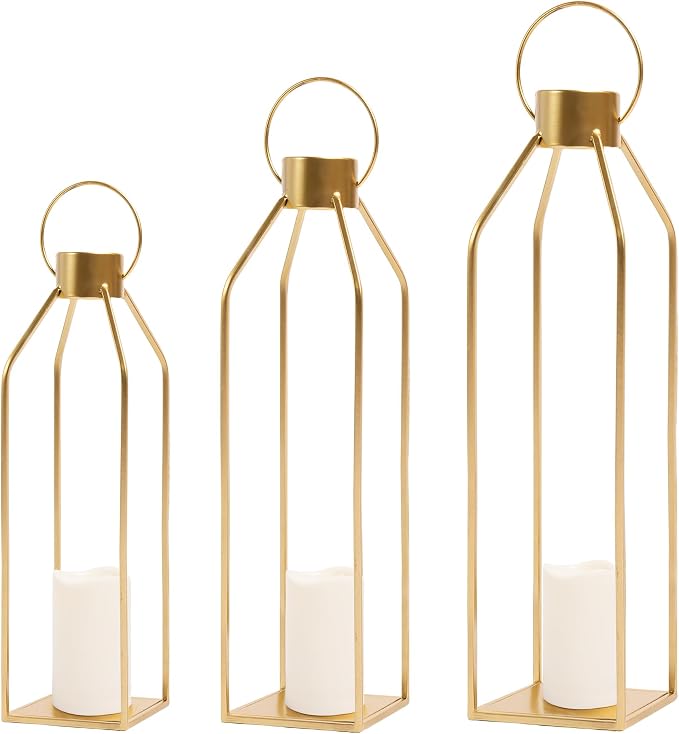 HPC DECOR Modern Farmhouse Lantern Decor- 22''19''16''Tall Large Gold Metal by HPCDECOR