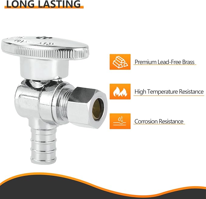10PC HeSun 1/2" PEX-B Crimp x 3/8" OD Compression Angle Stop Valve | 1/4 Turn - Image 4