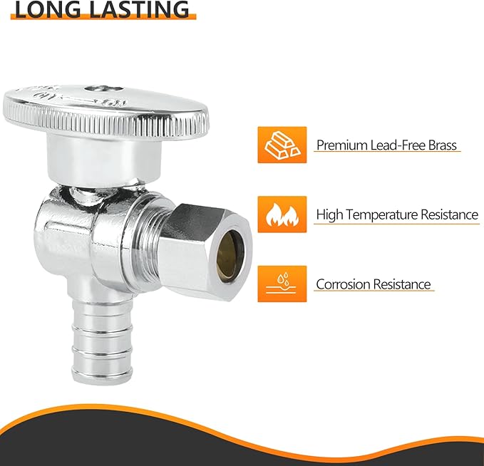 5PC HeSun 1/2" PEX-B Crimp x 3/8" OD Compression Angle Stop Valve | 1/4 Turn - Image 4