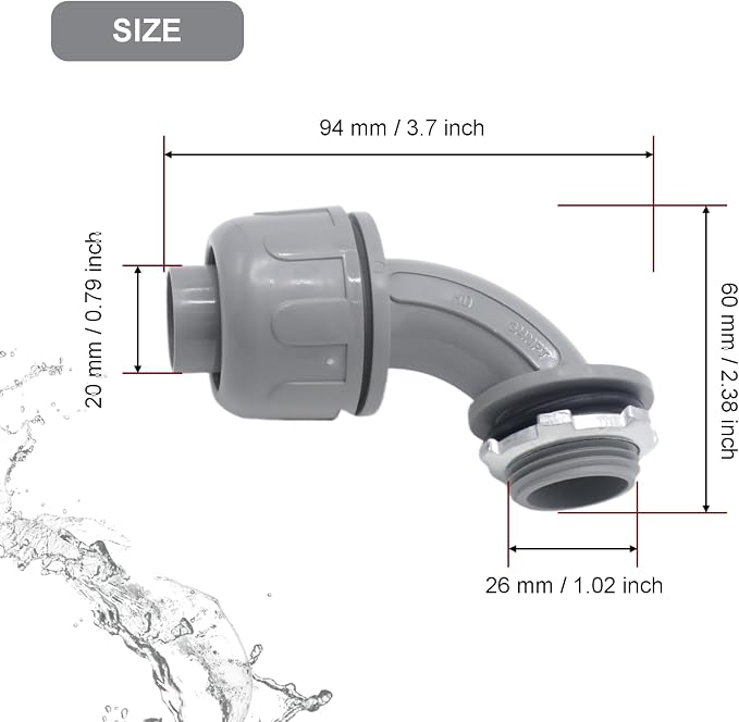 4-Pack 3/4 Inch NPT Liquid Tight PVC 90 Degree Conduit Connectors | elbow angle - Image 3