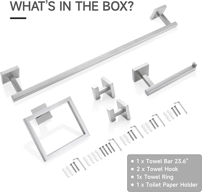 TQKAG 5-Piece Bathroom Hardware Set, Brushed Nickel Classic Wall Mounted - Image 7