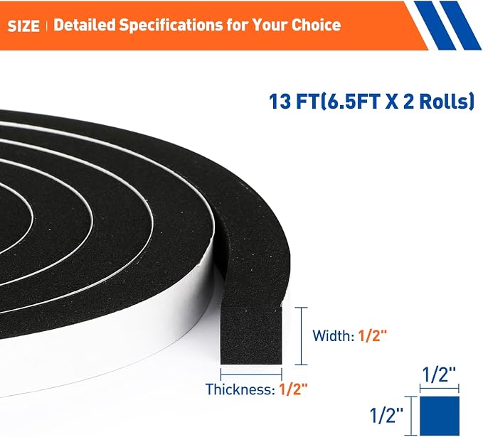 MAGZO 1/2in Wide X 1/2in Thick Weather Stripping Window Seal | Closed Cell Foam - Image 2