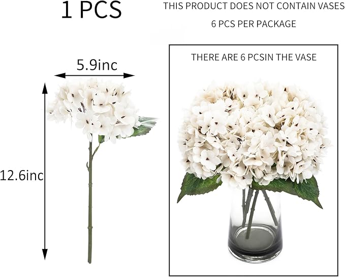 Kimura's Cabin 6pcs Artificial Hydrangea Flowers Fake Hydrangeas, Wedding Party - Image 2