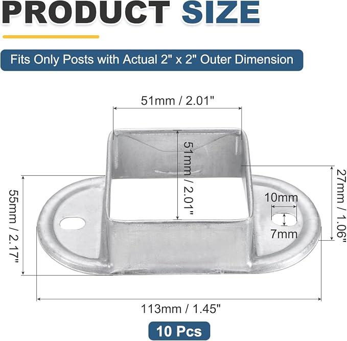 uxcell 10 Pack Square Post Flange Base, Fits 2x2 Square Tube Galvanized Steel - Image 2