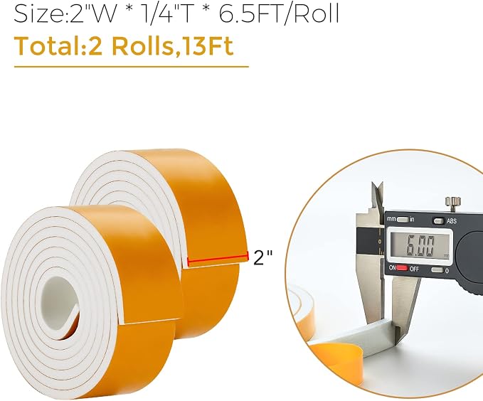 Ravinte Weather Stripping Door Seal, 2 x 1/4" Adhesive Foam Tape, 13 FT | - Image 3