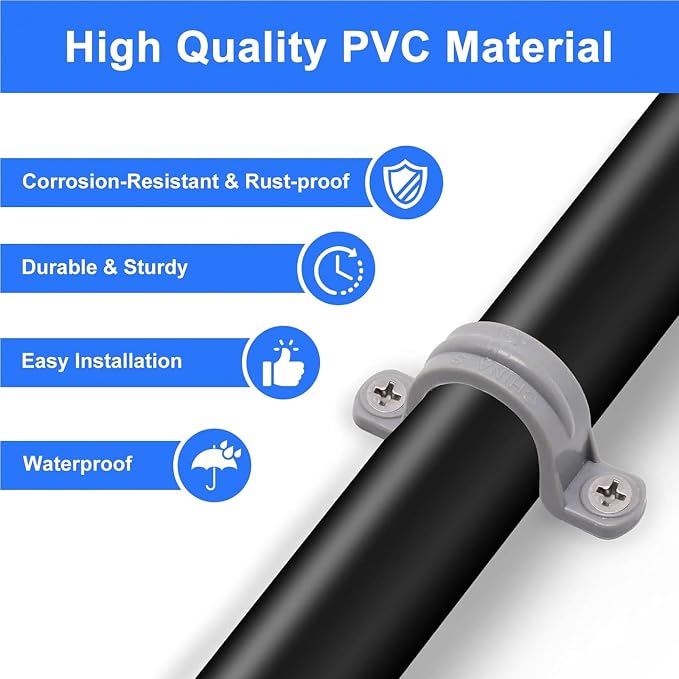 3/4 Inch PVC Pipe Strap, 2-Holes Conduit Pipe Clamps Plastic Pipe Supports - Image 4