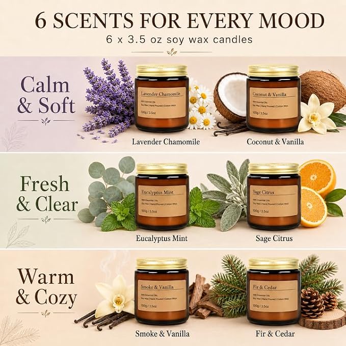 6-Pack Scented Candles for Home, 3.5 Oz Soy Wax Aromatherapy Candle Gift Set - Image 2