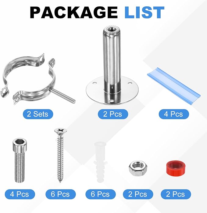 HARFINGTON 2 Set Wall Mount Ceiling Mount Pipe Supports 304 Stainless Steel - Image 3