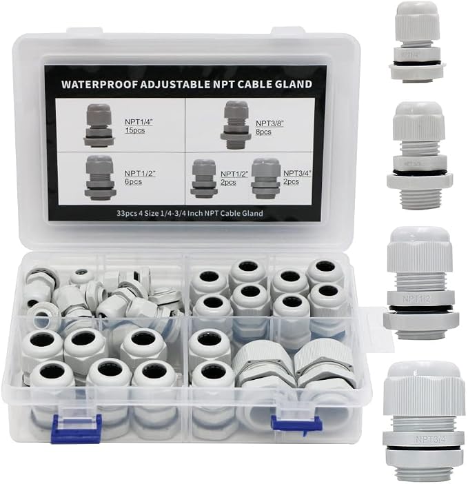 33PCS Cable Gland Waterproof Kit, IP68 Nylon PA66 Strain Relief Cord Grips - Image 8