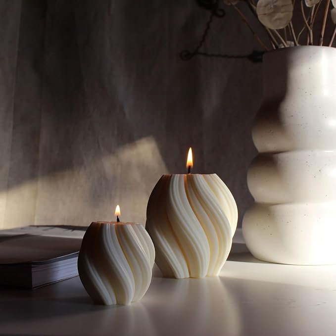 Spiral Swirl Candle Beautiful Handmade Pillar Scented Candle White Large | - Image 7