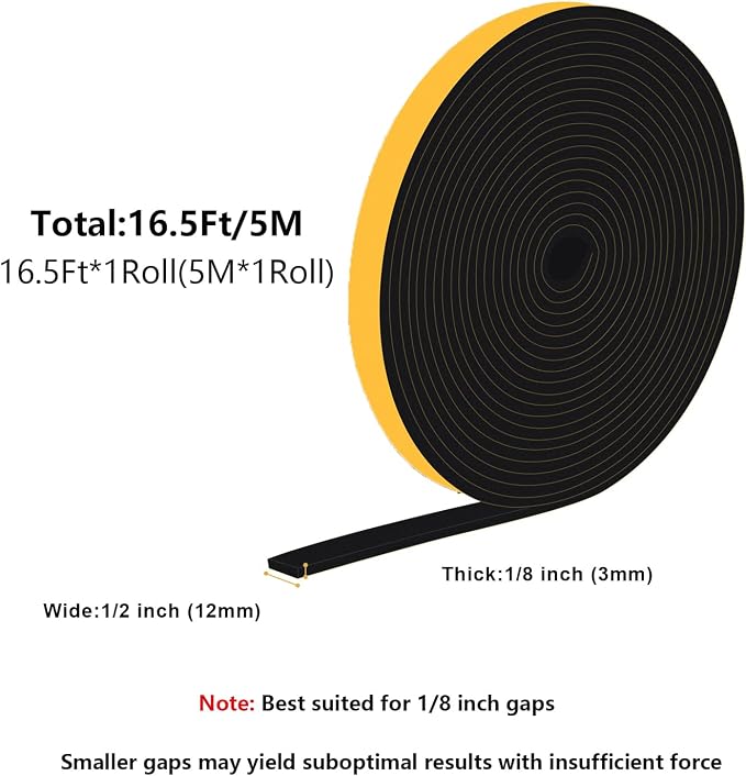 Thin Foam Weather Stripping for Windows & Small Gaps, 1/2x1/8In | Thin & low - Image 6