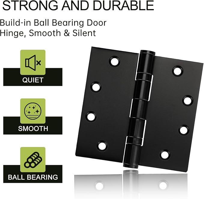6 Pack Black Door Hinges 4.5 x 4.5 Inches, Heavy Duty Stainless Steel Ball - Image 4