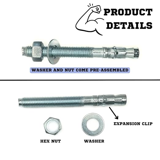 MIGHTY FASTENERS Zinc-Plated Steel Wedge Anchors, 5/8" X 6" - Image 7
