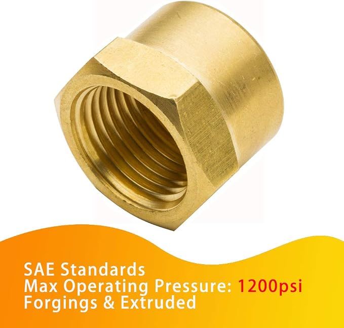 Brass Pipe Fitting Cap 1/8" NPT Female Hex Head 1200psi High Pressure - Image 2