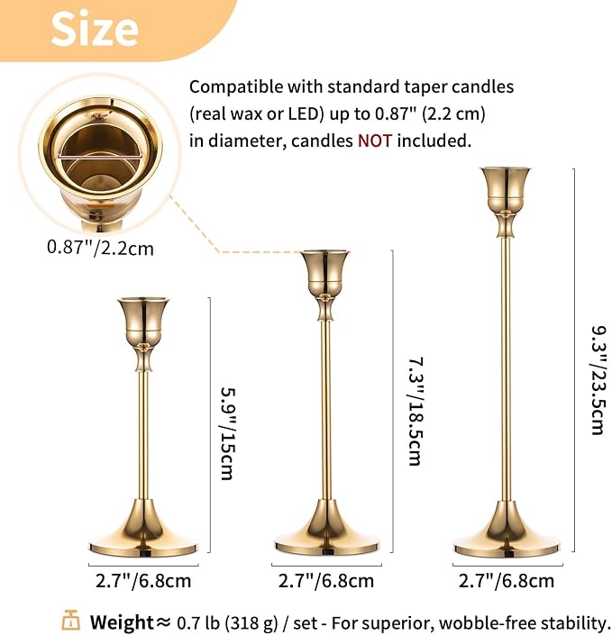 Candlestick Holders Taper Candle Holders, Brass Gold Candlestick Holder Set - Image 5