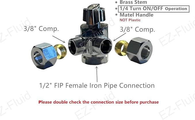 EZ-Fluid 1/2" FIP Female Iron Pipe Threaded X 3/8"Comp X 3/8"Comp Dual Outlets - Image 2