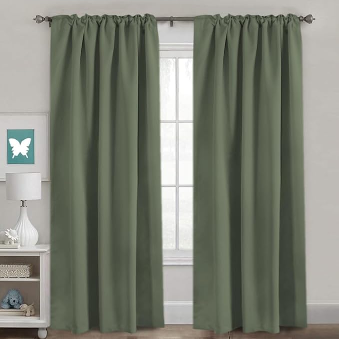 H.VERSAILTEX Back Tab Dark Green Curtains 90 Inch Long - Image 2