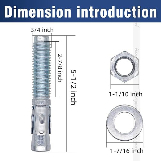 3/4 Concrete Anchors, 3/4 Wedge Anchors Bolts, 5-1/2" L, equipment bases - Image 2
