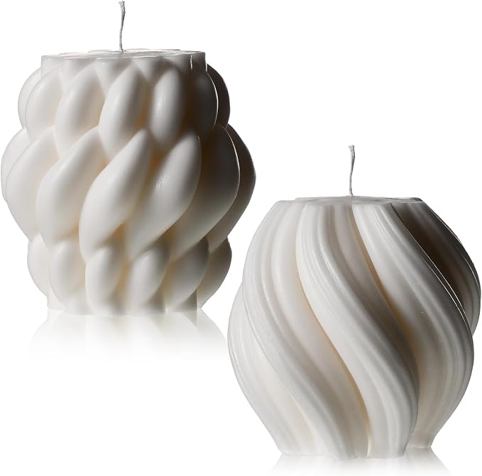 Threlaco 2 Pcs Decorative Pillar Candles Modern Aesthetic Knot Ball Swirl by Threlaco