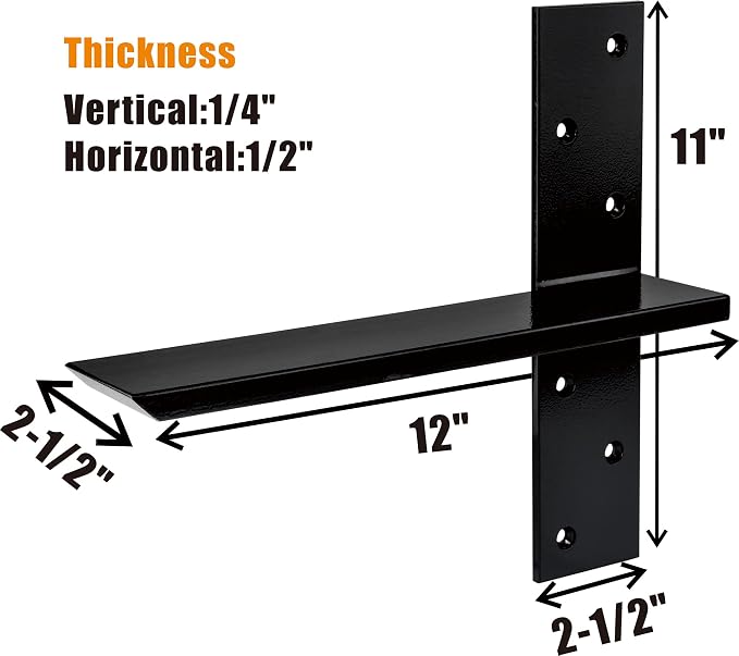 （2-Pack） Free Hanging T Shelf Bracket, Solid Heavy Duty Steel Knee Wall Hidden - Image 3