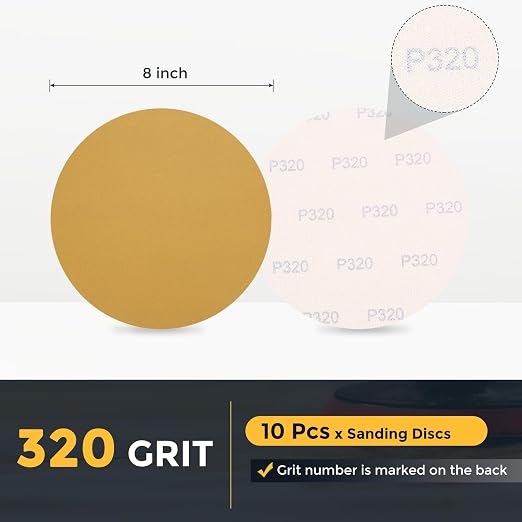 HARFINGTON 10 Pcs 8 Inch Sanding Discs 320 Grit Yellow Aluminum Oxide | Hook - Image 2