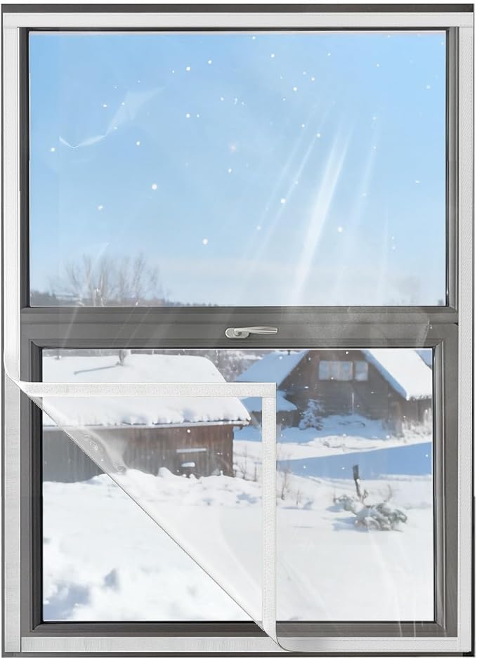 Ready-to-Install Plastic Window Insulation Film 39″×63″, Reusable Clear Draft by Homealexa