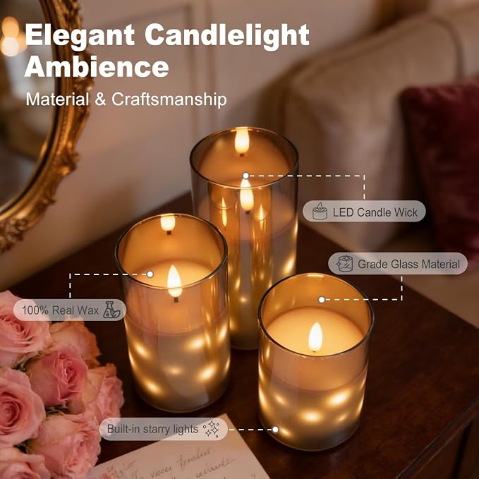 LEDHOLYT Rechargeable Glass LED Flameless Candles, Embedded Star String - Image 2