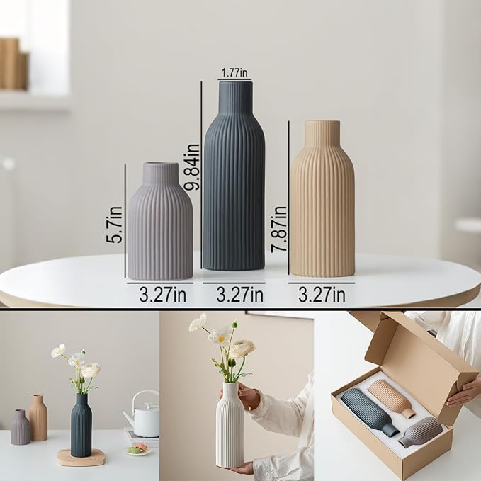Modern Ceramic Vases Set of 3, Shelf Table Centerpiece - Image 2