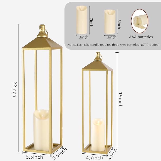 22'' 19'' Large Lanterns Decorative Outdoor Indoor, Home Decor, No Glass - Image 2