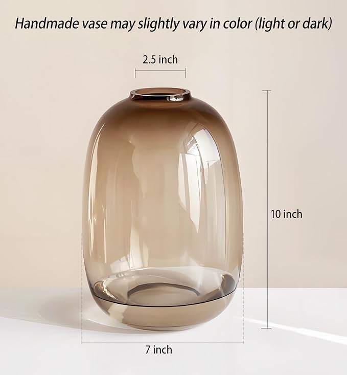 GeLive Brown Glass Vase Round Clear Colored Flower Vase - Image 5