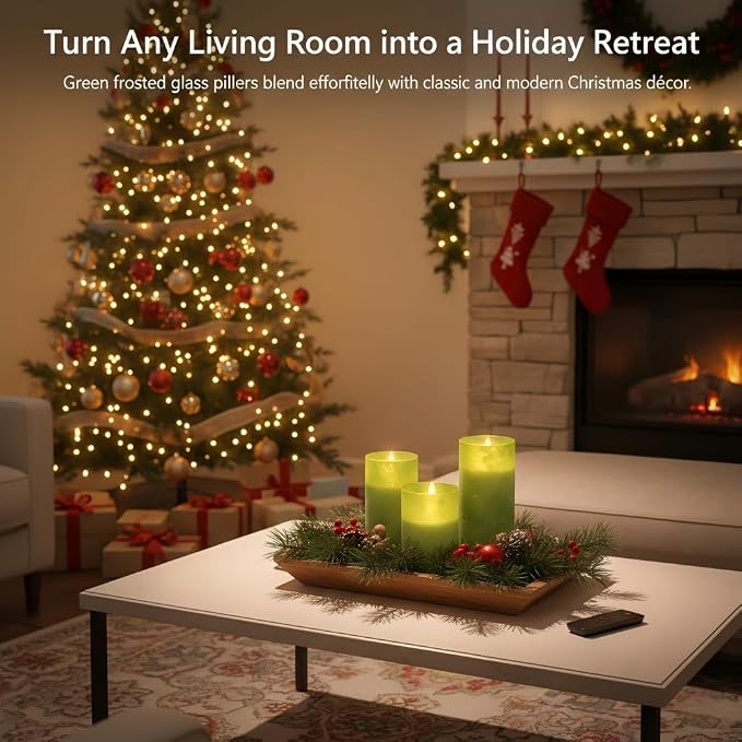 ANGELLOONG Green Pillar Candles Battery Operated - Image 2