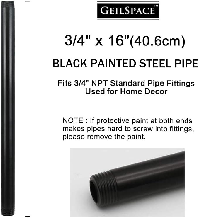 6 Pack 3/4" × 16" Pre-Cut Black Metal Pipe, Industrial Steel Fits Standard - Image 2