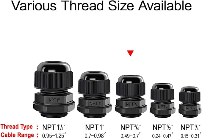 50 Pack NPT 3/4" Cable Glands Waterproof Adjustable 12.5-18mm Cable Connectors - Image 7