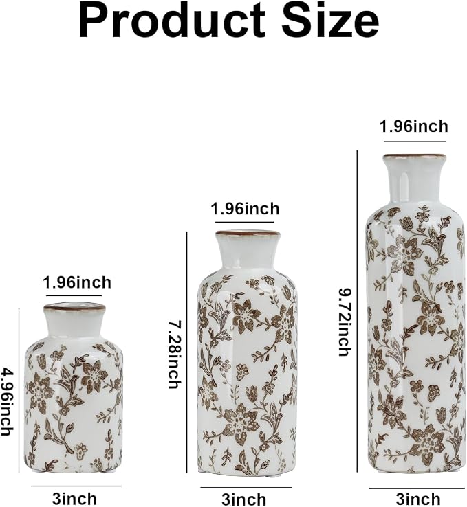 Brown Ceramic Vase Set of 3, Vintage Brown Floral Vases - Image 2