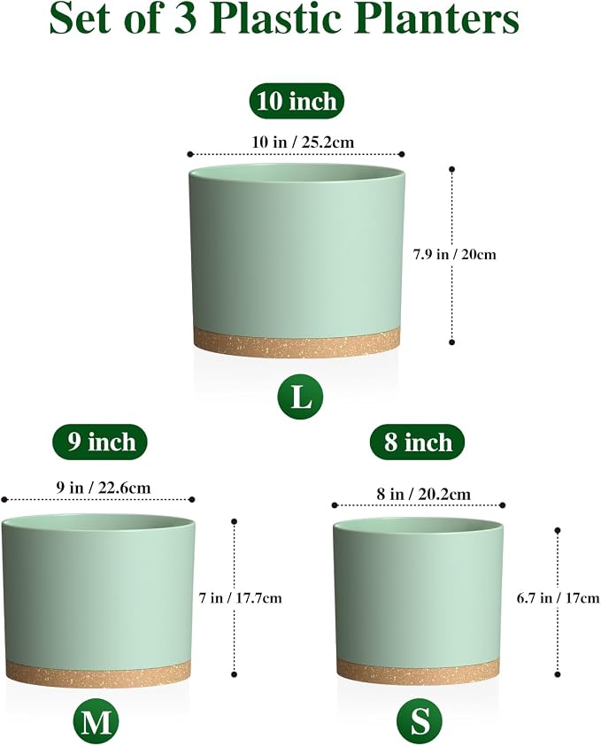 Plant Pots, 10/9/8 Inch 3 Pack Cylindrical Flower Pots - Image 2