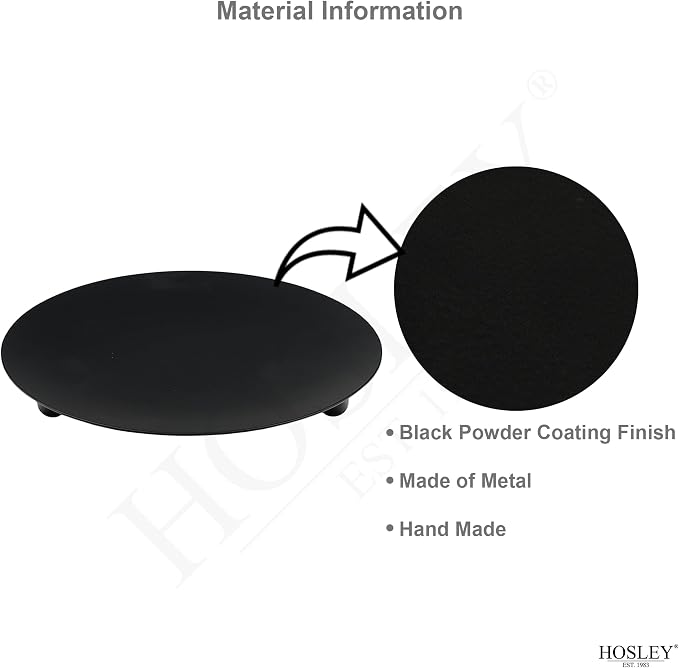 Hosley Set of 6 Black Iron Pillar Candle Holder Plates – 7-Inch Decorative - Image 3