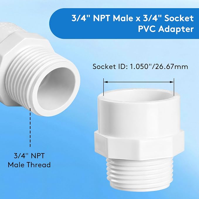 12 Pack 3/4" PVC Male Adapter, Schedule 40 - Image 2