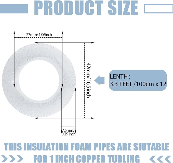 12 Pcs 3.3 Feet Foam Pipe Insulation Foam Tube Insulating Water Pipe Pool Swim - Image 2