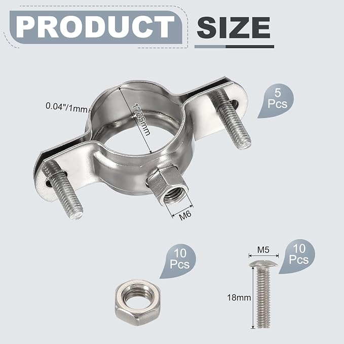 HARFINGTON 5pcs 201 Stainless Steel 1"/25mm Split Ring Pipe Hanger Pipe Strap - Image 2