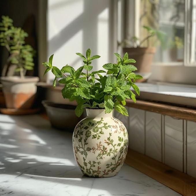 SIDUCAL Ceramic Green and Beige Antique Vase, 5.83 Inch Retro Ice Cracked - Image 7
